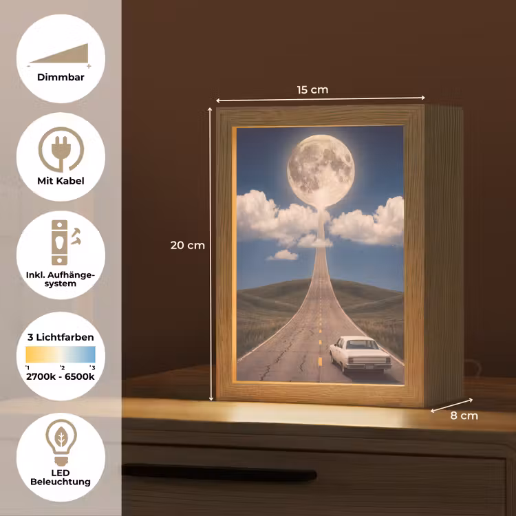 Tischlampe - Straße – Mond – Nacht - Weg - Maan - Nacht Light Box met kabel (Tafellamp) klein