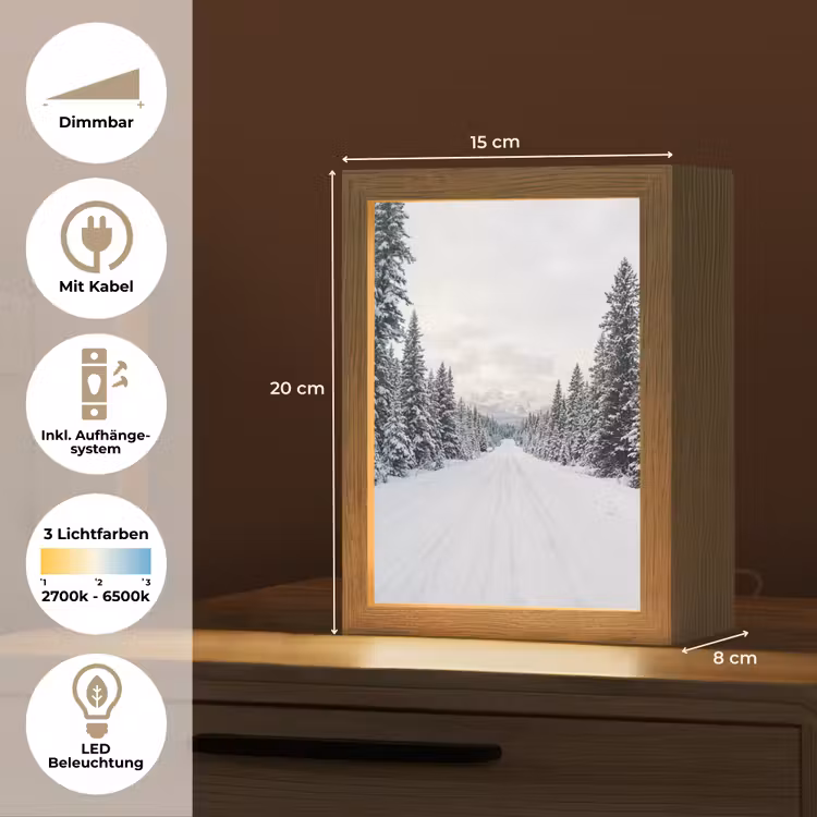 Weg - Sneeuw - Naaldbos - Winter - Avontuurlijk Light Box met kabel (Tafellamp) klein -USP_DE