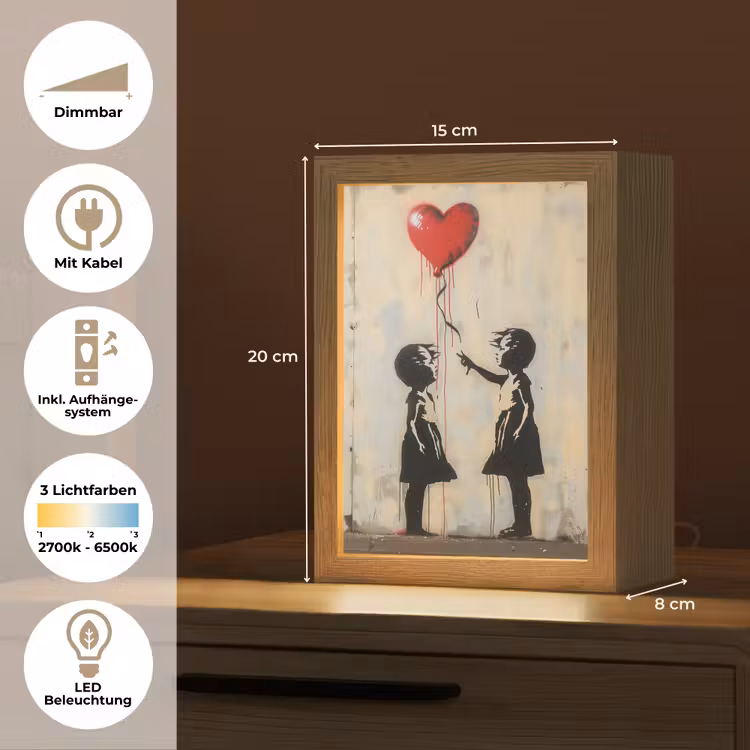 Street art - Banksy - Ballon - Graffiti - Hart Light Box met kabel (Tafellamp) klein -USP_DE