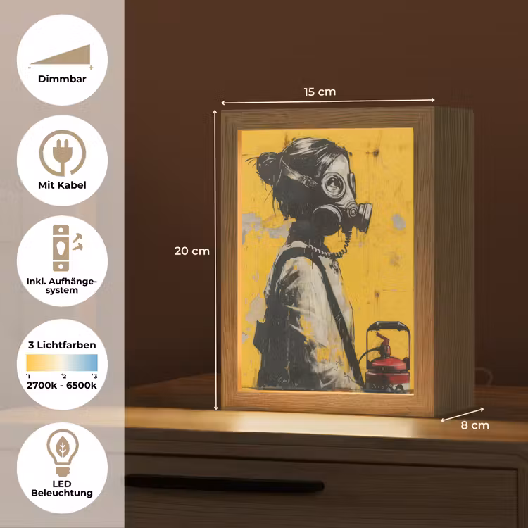 Street art - Meisje - Geel - Banksy Style Light Box met kabel (Tafellamp) klein -USP_DE