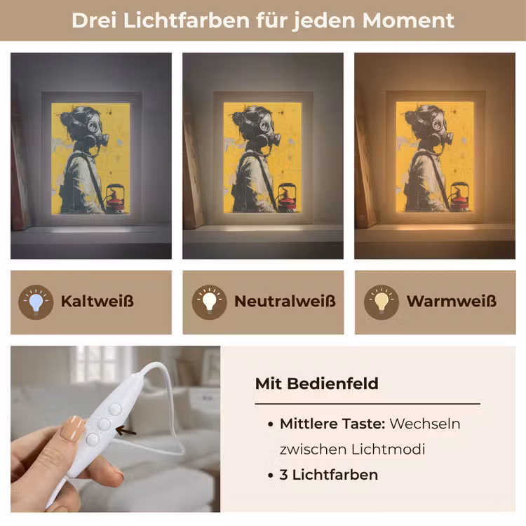 Street art - Meisje - Geel - Banksy Style Light Box met kabel (Tafellamp) klein -USP_lichtkleurDE