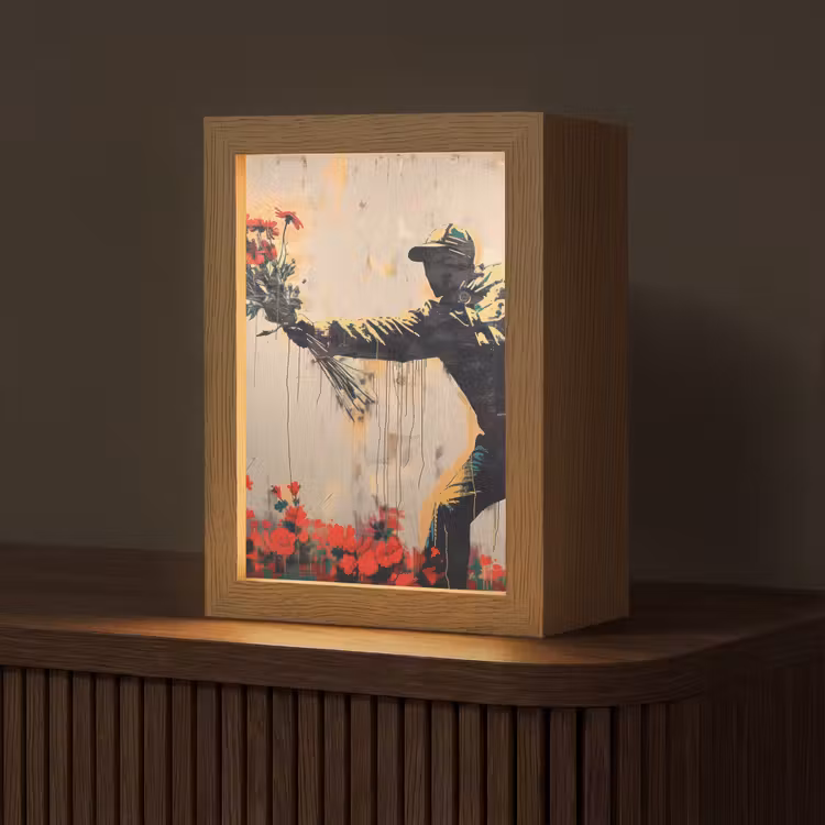 Street art - Man - Bloemen - Graffiti - Banksy Style Light Box met kabel (Tafellamp) klein -z3d_website