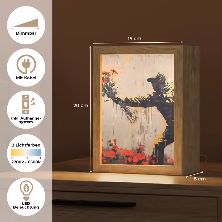 Street art - Man - Bloemen - Graffiti - Banksy Style Light Box met kabel (Tafellamp) klein -USP_DE