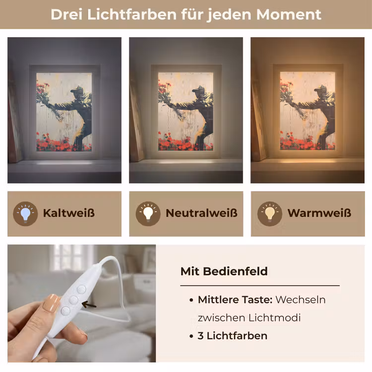 Street art - Man - Bloemen - Graffiti - Banksy Style Light Box met kabel (Tafellamp) klein -USP_lichtkleurDE