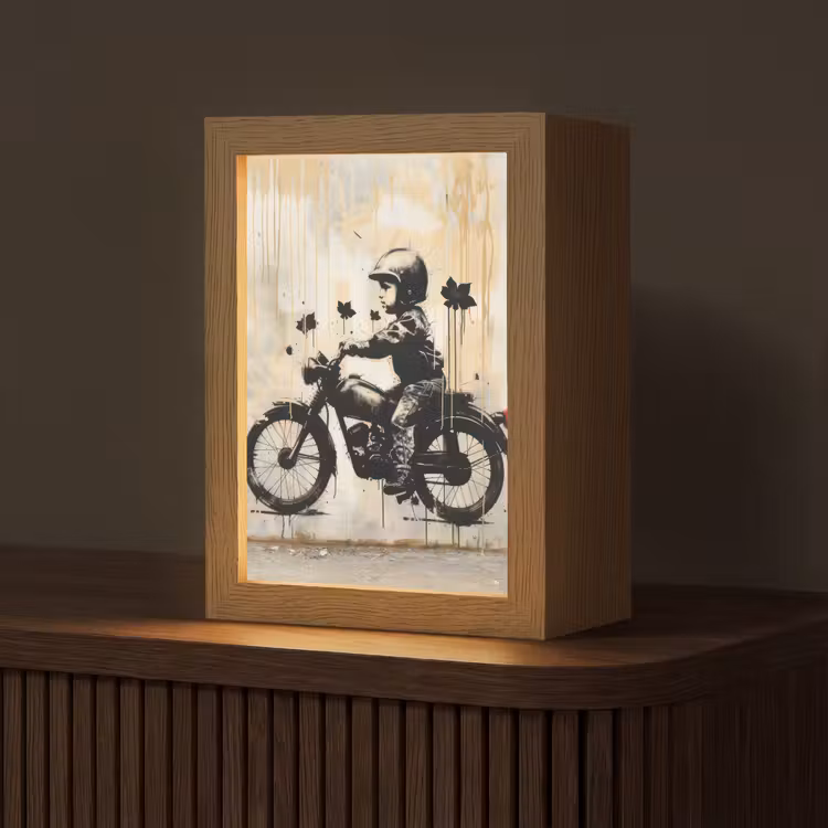 Street art - Motor - Jongen - Graffiti - Banksy Style Light Box met kabel (Tafellamp) klein -z3d_website