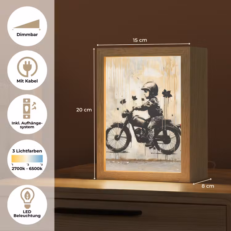 Street art - Motor - Jongen - Graffiti - Banksy Style Light Box met kabel (Tafellamp) klein -USP_DE