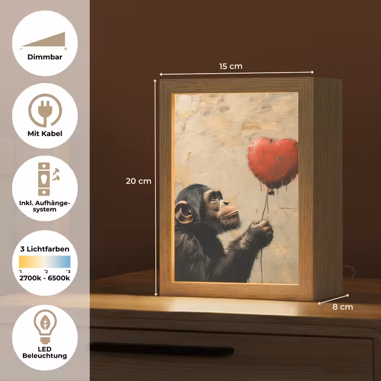 Street art - Chimpansee - Ballon - Graffiti - Banksy Style Light Box met kabel (Tafellamp) klein -USP_DE