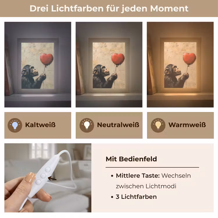 Street art - Chimpansee - Ballon - Graffiti - Banksy Style Light Box met kabel (Tafellamp) klein -USP_lichtkleurDE