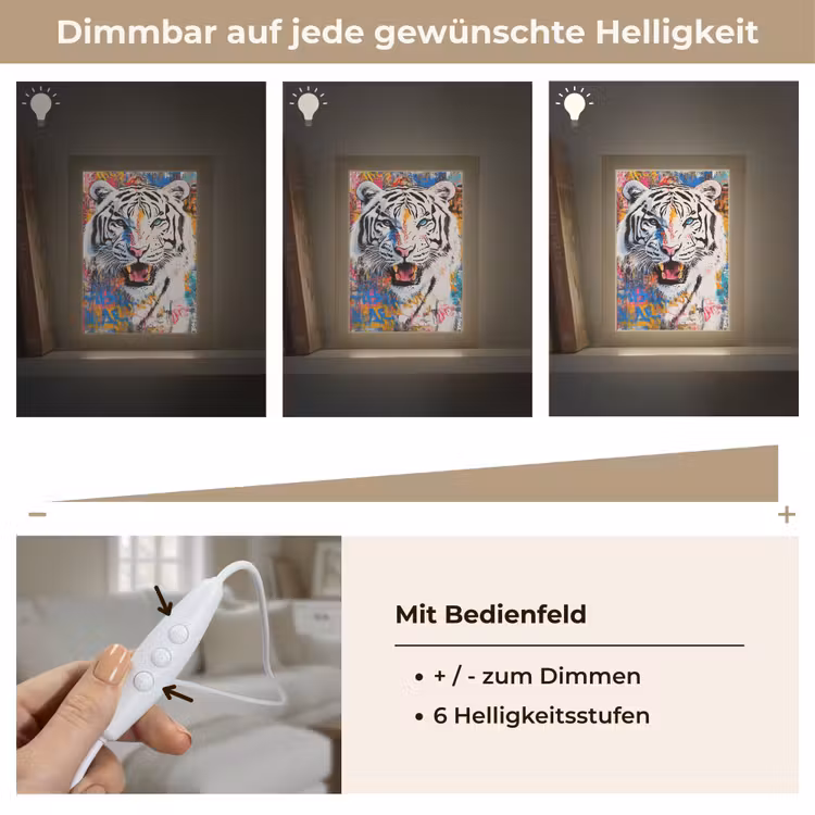 Street art - Tijger - Wit - Graffiti - Dieren Light Box met kabel (Tafellamp) klein -USP_dimbaarDE