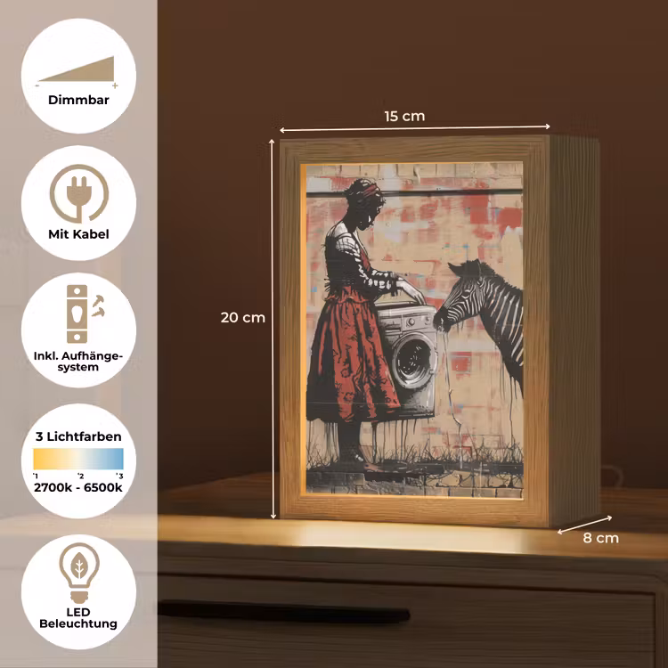 Street art - Zebra - Vrouw - Dieren - Graffiti - Banksy Style Light Box met kabel (Tafellamp) klein -USP_DE
