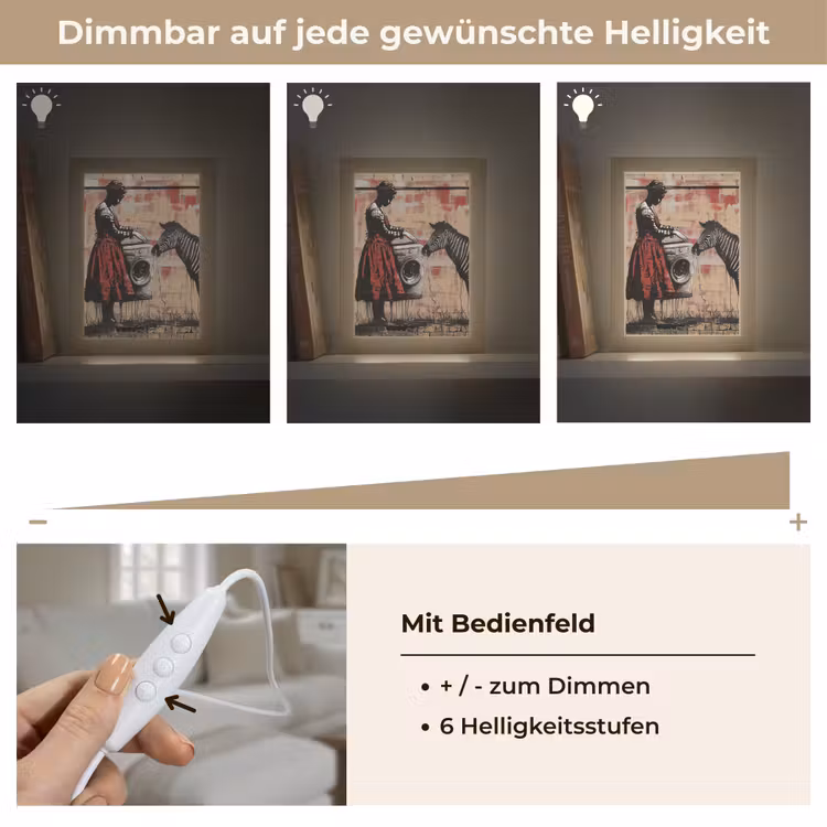 Street art - Zebra - Vrouw - Dieren - Graffiti - Banksy Style Light Box met kabel (Tafellamp) klein -USP_dimbaarDE
