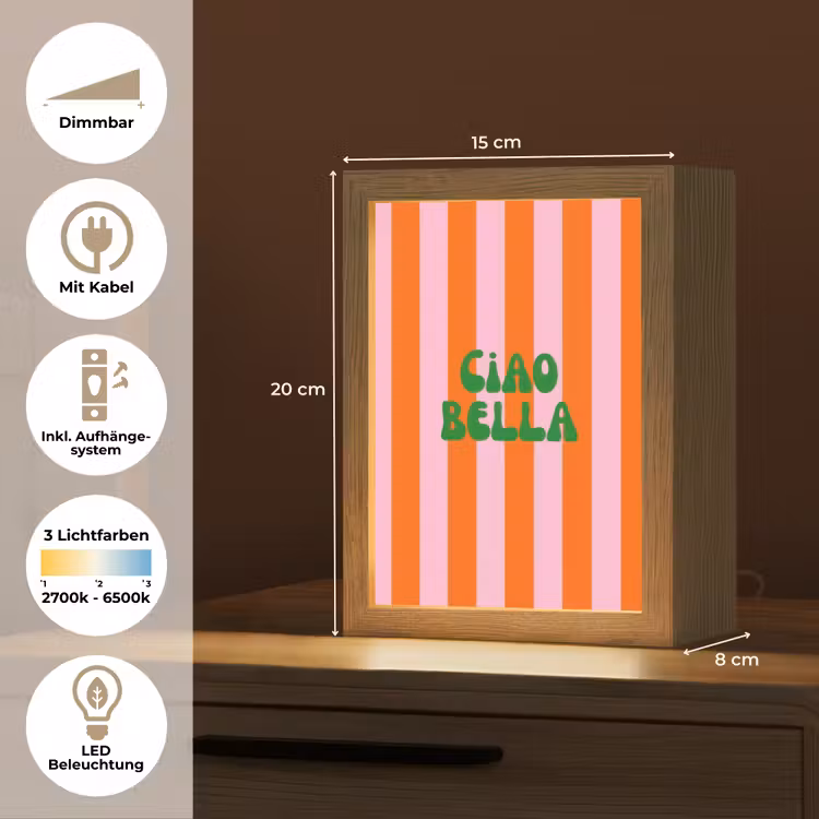 Strepen - Oranje - Verticaal - Ciao bella Light Box met kabel (Tafellamp) klein -USP_DE