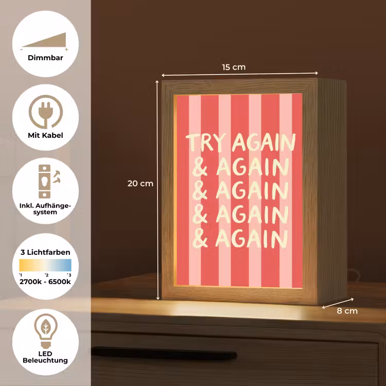 Strepen - Rood - Try again Light Box met kabel (Tafellamp) klein -USP_DE