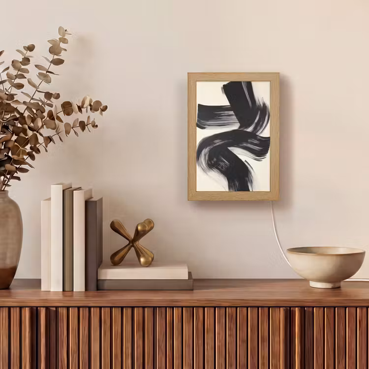 Strepen - Zwart - Abstract Light Box met kabel (Tafellamp) klein -sfeer2