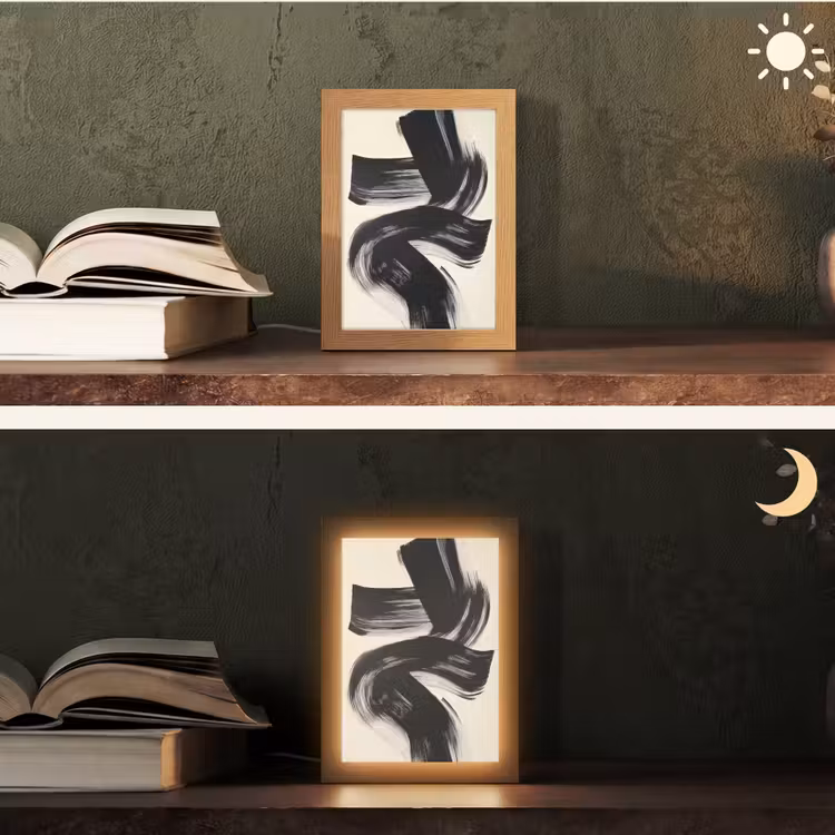 Strepen - Zwart - Abstract Light Box met kabel (Tafellamp) klein -sfeer3