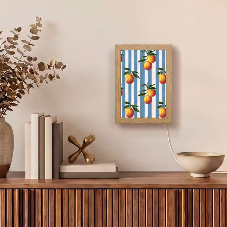 Strepen - Citroen - Blauw Light Box met kabel (Tafellamp) klein 925 -sfeer2