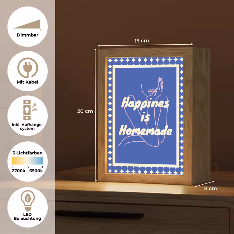 Lijntekening - Vrouw - Quote - Blauw Light Box met kabel (Tafellamp) klein -USP_DE