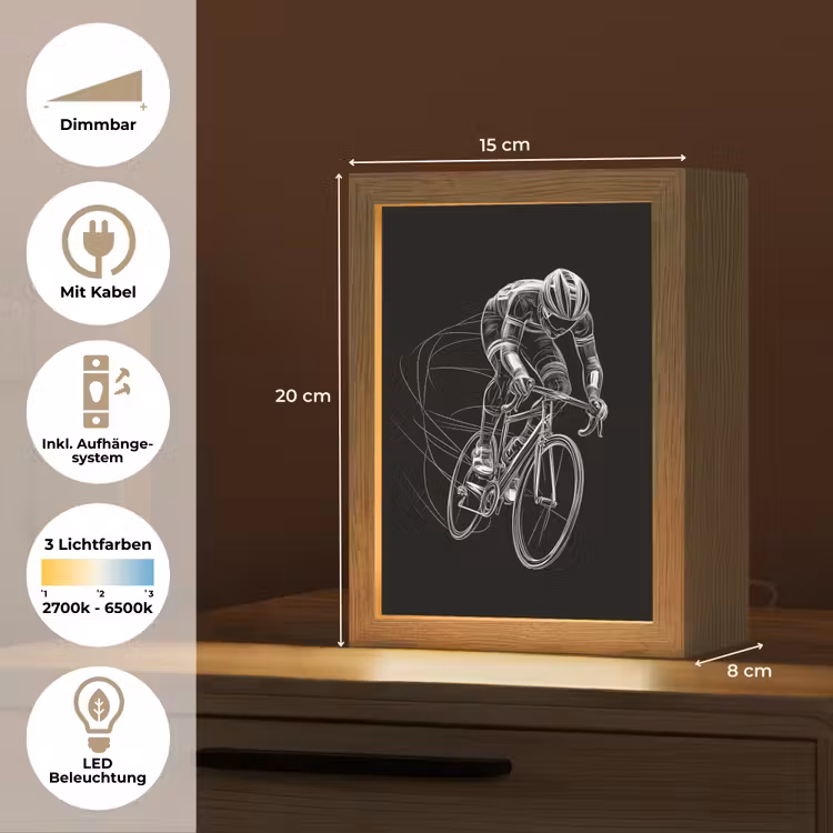 Lijntekening - Wit - Wielrennen - Snelheid Light Box met kabel (Tafellamp) klein -USP_DE