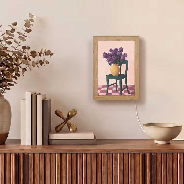 Stoel - Vaas - Bloemen - Geblokt Light Box met kabel (Tafellamp) klein -sfeer2