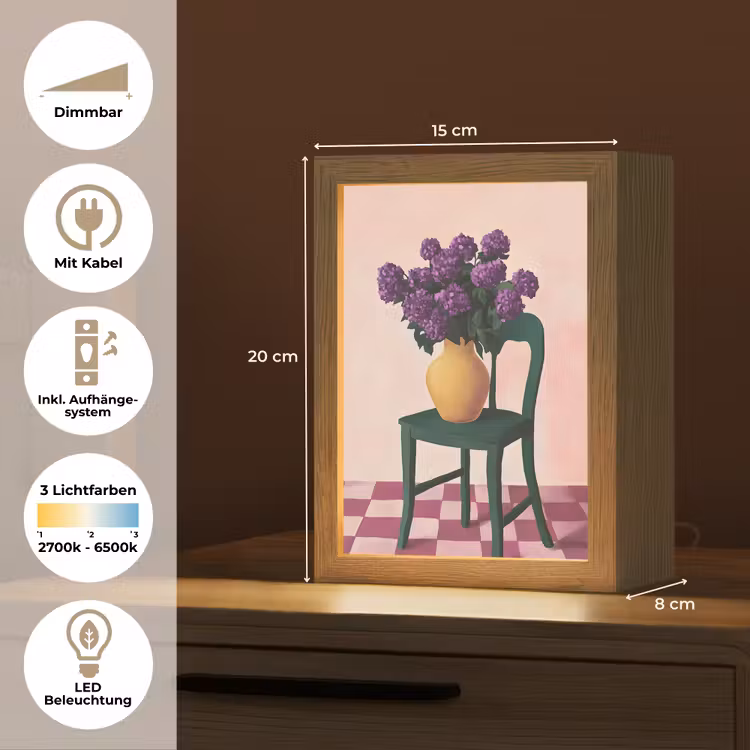 Stoel - Vaas - Bloemen - Geblokt Light Box met kabel (Tafellamp) klein -USP_DE