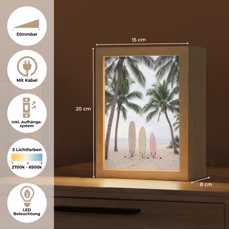 Surfboard - Palmbomen - Kleurrijk Light Box met kabel (Tafellamp) klein -USP_DE