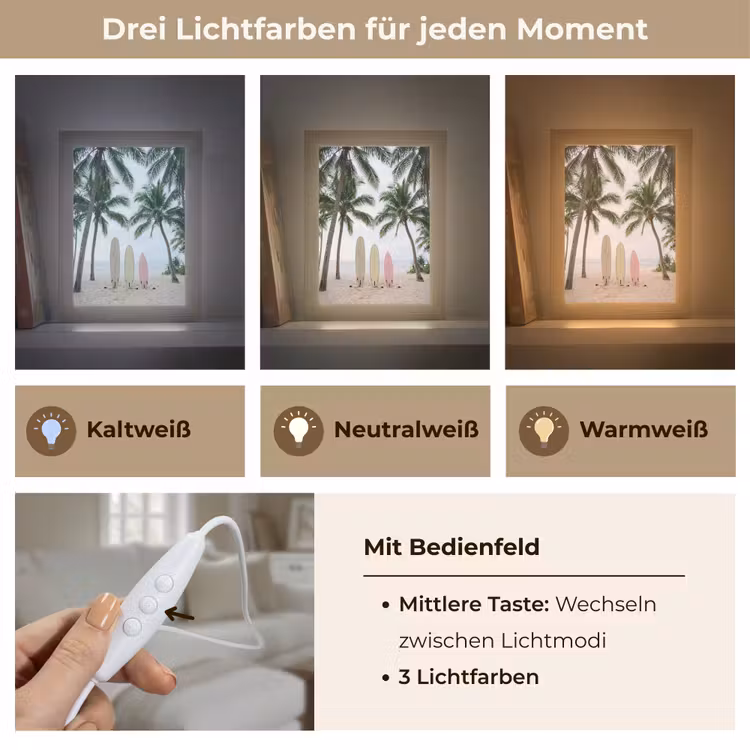Surfboard - Palmbomen - Kleurrijk Light Box met kabel (Tafellamp) klein -USP_lichtkleurDE