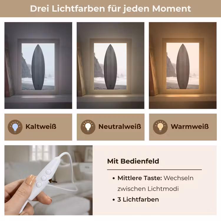 Surfplank - Zand - Zee Light Box met kabel (Tafellamp) klein -USP_lichtkleurDE