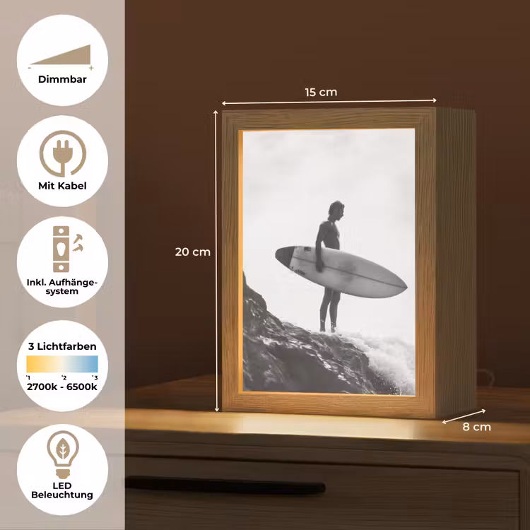Surfer - Rots - Oceaan - Golven Light Box met kabel (Tafellamp) klein -USP_DE