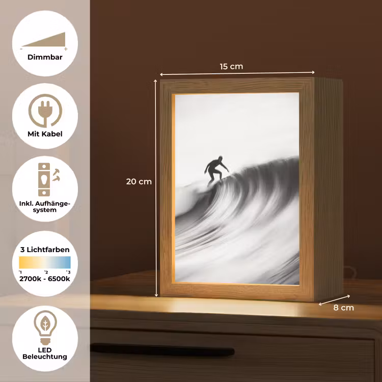 Surfer - Golf - Vervaagd - Zwart Light Box met kabel (Tafellamp) klein -USP_DE