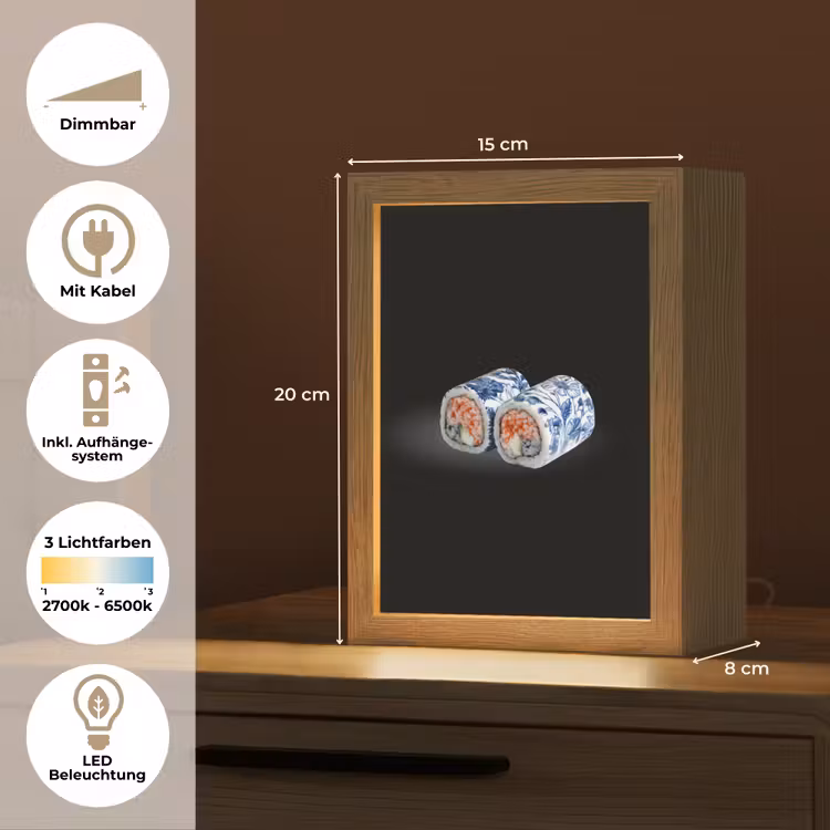 Sushi - Delfts blauw - Rijst - Vis - Elegant Light Box met kabel (Tafellamp) klein -USP_DE