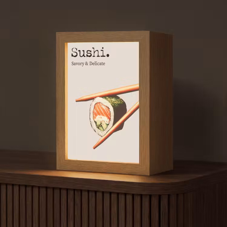Sushi - Zalm - Rijst - Japans Light Box met kabel (Tafellamp) klein -z3d_website