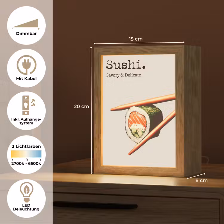 Sushi - Zalm - Rijst - Japans Light Box met kabel (Tafellamp) klein -USP_DE