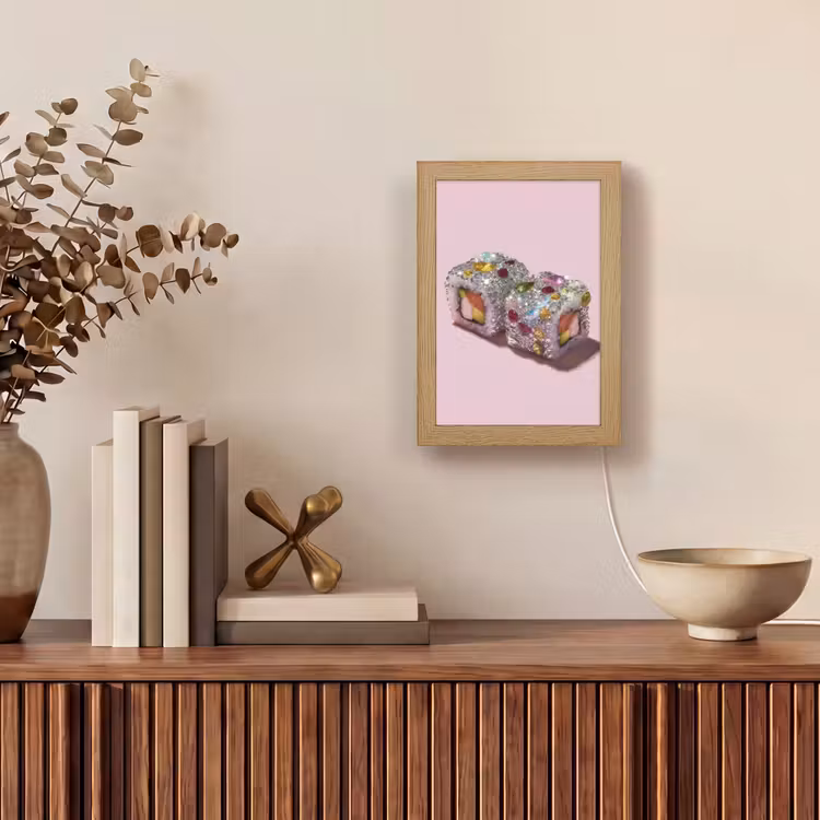 Sushi - Rolletjes - Steentjes - Kleurrijk Light Box met kabel (Tafellamp) klein -sfeer2