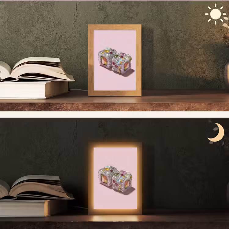 Sushi - Rolletjes - Steentjes - Kleurrijk Light Box met kabel (Tafellamp) klein -sfeer3