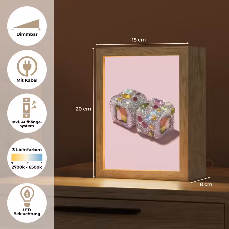 Sushi - Rolletjes - Steentjes - Kleurrijk Light Box met kabel (Tafellamp) klein -USP_DE