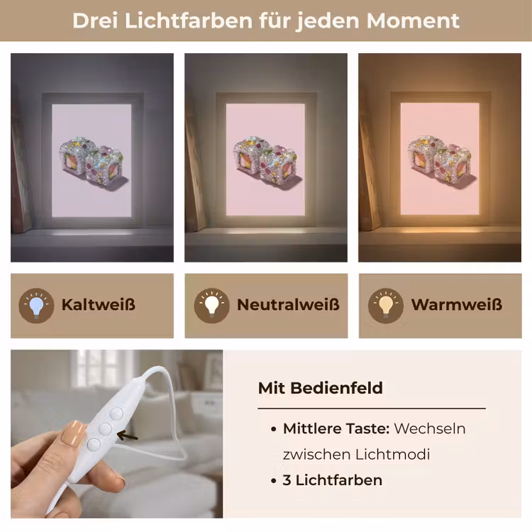 Sushi - Rolletjes - Steentjes - Kleurrijk Light Box met kabel (Tafellamp) klein -USP_lichtkleurDE