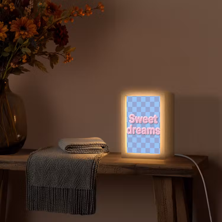 Sweet dreams - Vierkanten - Roze - Blauw Light Box met kabel (Tafellamp) klein -sfeer4