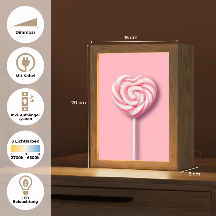 Snoep - Lolly - Hart- Roze Light Box met kabel (Tafellamp) klein -USP_DE