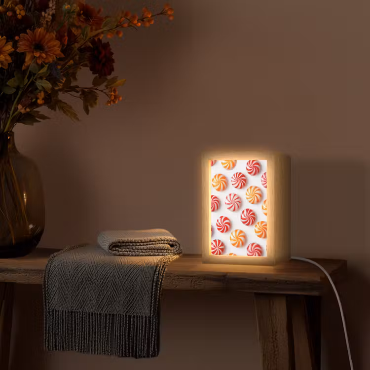 Snoep - Patroon - Rood - Oranje Light Box met kabel (Tafellamp) klein -sfeer4