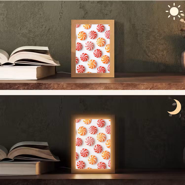 Snoep - Patroon - Rood - Oranje Light Box met kabel (Tafellamp) klein -sfeer3