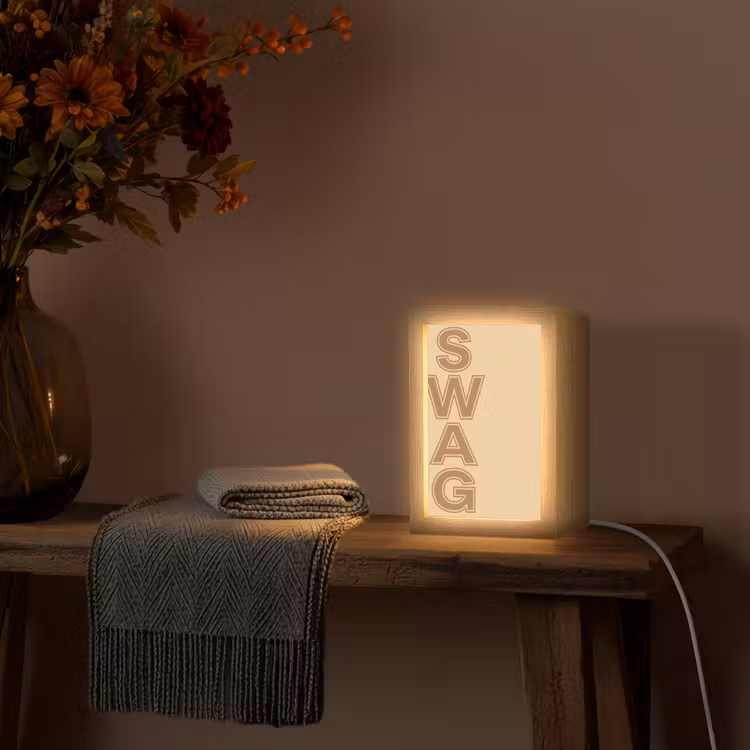 Swag - Bruin - Beige Light Box met kabel (Tafellamp) klein -sfeer4