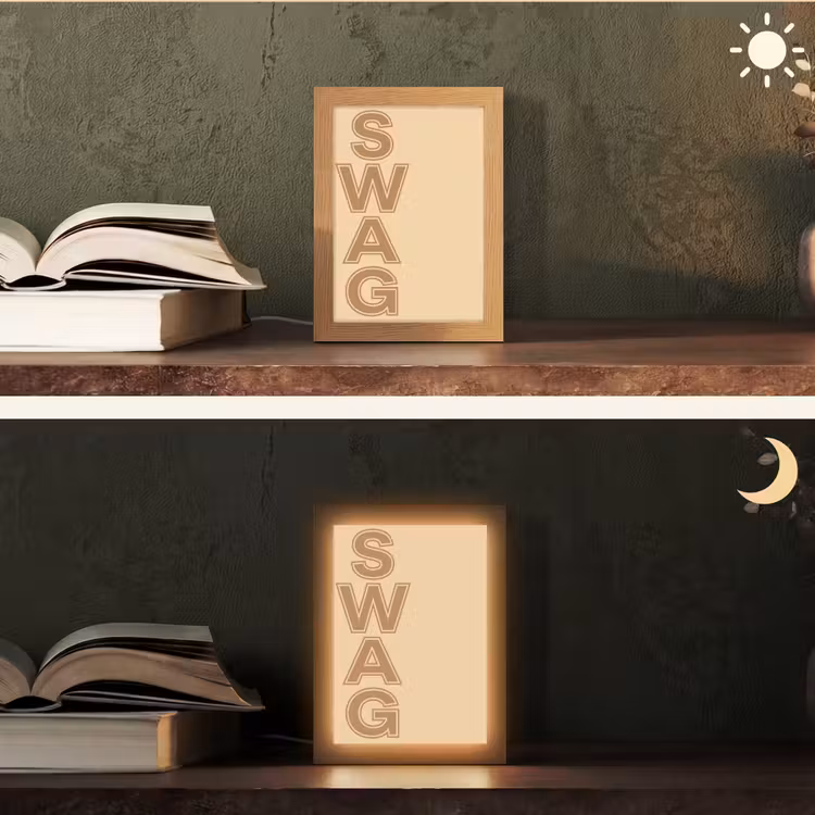 Swag - Bruin - Beige Light Box met kabel (Tafellamp) klein -sfeer3