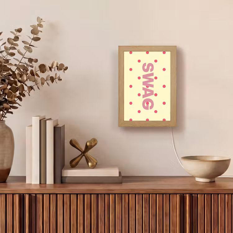 Swag - Roze - Stippen - Geel Light Box met kabel (Tafellamp) klein -sfeer2