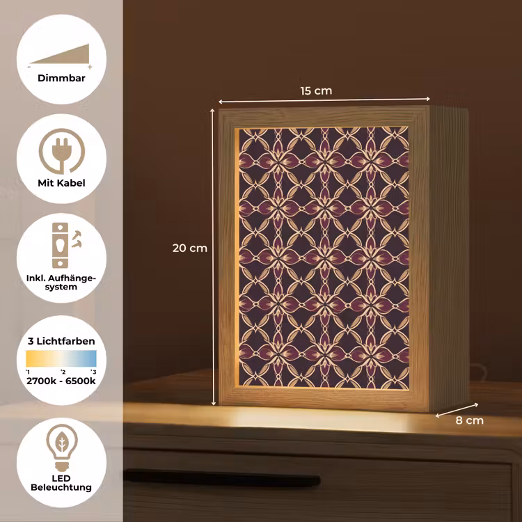 Symmetrisch - Tegel - Burgundy Light Box met kabel (Tafellamp) klein 925 -USP_DE