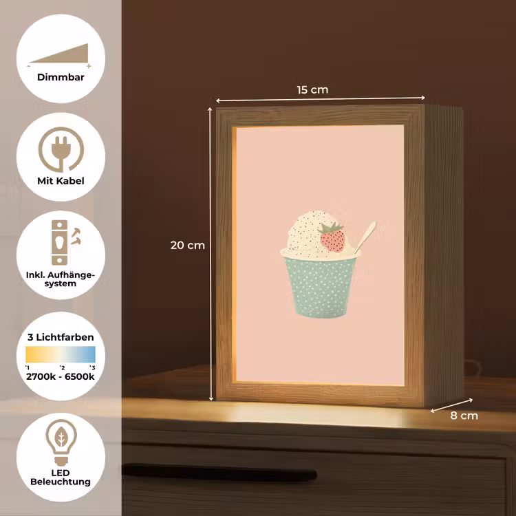 Bakje - Ijs - Aardbei - Roze Light Box met kabel (Tafellamp) klein -USP_DE