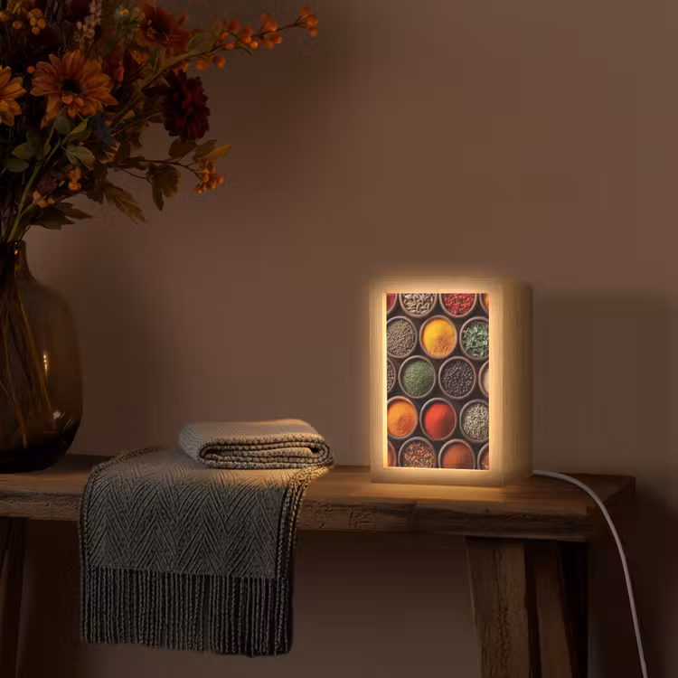 Bakjes - Hout - Kruiden - Kleurrijk Light Box met kabel (Tafellamp) klein -sfeer4