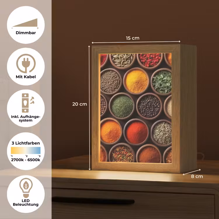 Bakjes - Hout - Kruiden - Kleurrijk Light Box met kabel (Tafellamp) klein -USP_DE