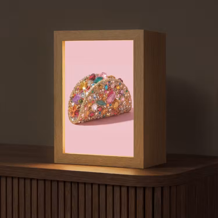 Taco - Kleurrijk - Edelstenen - Goud Light Box met kabel (Tafellamp) klein -z3d_website