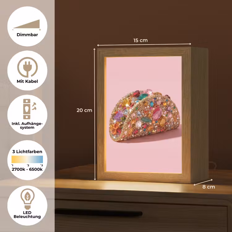 Taco - Kleurrijk - Edelstenen - Goud Light Box met kabel (Tafellamp) klein -USP_DE