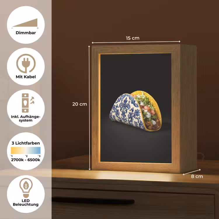 Taco - Vlees - Salade - Delftsblauw - Motief Light Box met kabel (Tafellamp) klein -USP_DE